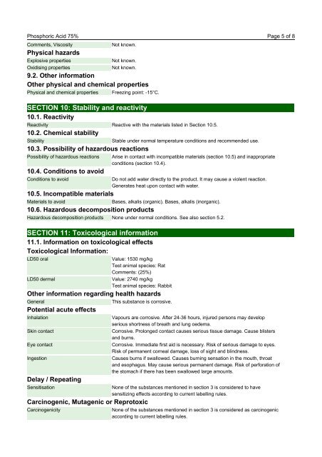 SAFETY DATA SHEET Phosphoric Acid 75%