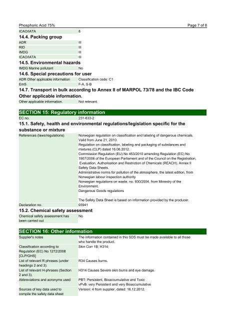 SAFETY DATA SHEET Phosphoric Acid 75%