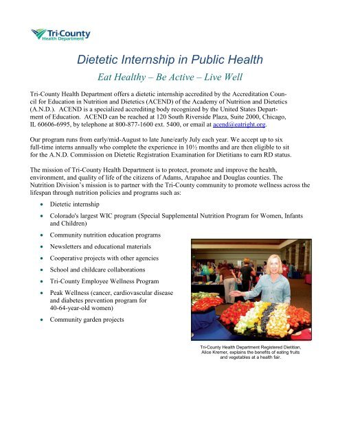 Tri-County Health Department Dietetic Internship in Public Health