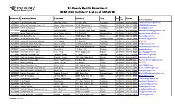 Tri-County Health Department 2012 ISDS Installers' List as  of 9/01 ...