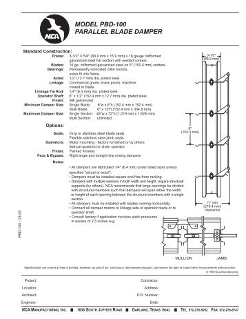 MODEL PBD-100 PARALLEL BLADE DAMPER - NCA Manufacturing