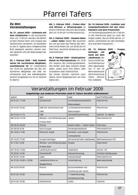 Gemeinsames Pfarrblatt für die Seelsorgeeinheit Sense Mitte