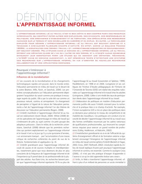 Apprentissage informel lié au travail - Base de données en ...