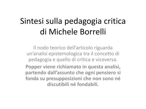 Sintesi sulla pedagogia critica di Michele Borrelli - Studium