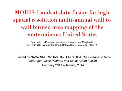 Global Burned Area Detection: MODIS and beyond - IGAC Project