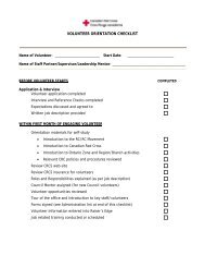 VOLUNTEER ORIENTATION CHECKLIST - Canadian Red Cross