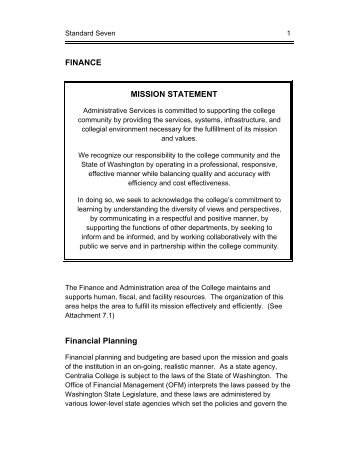 FINANCE MISSION STATEMENT Financial ... - Centralia College