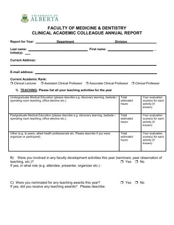 Form - FOMD Clinical Academic Colleague Annual Report