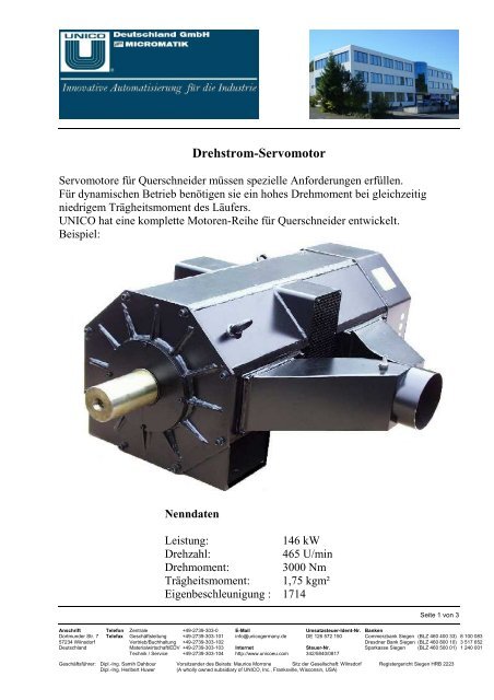 Asynchronmotor (Drehstrom Servomotor) - UNICO Deutschland GmbH