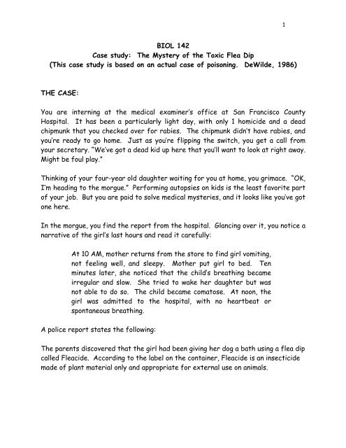 Biol 142 Case Study The Mystery Of The Toxic Flea Dip This Case
