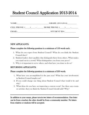 Student Council Application 2013-2014