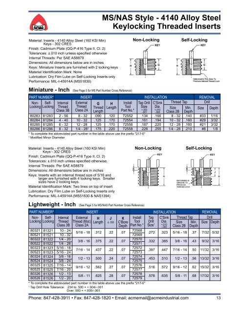 Keylocking Threaded Inserts Catalog - Acme Industrial