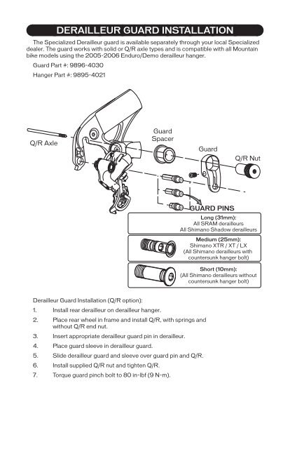 2009 AFR Fork Owner's Manual - Specialized Bicycles