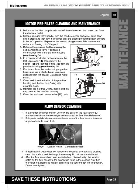 product manual for Intex Round Above Ground Pool Sand ... - Meijer