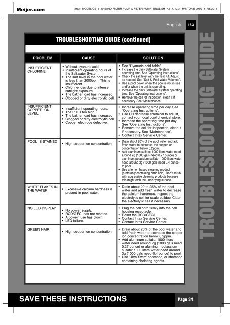 product manual for Intex Round Above Ground Pool Sand ... - Meijer