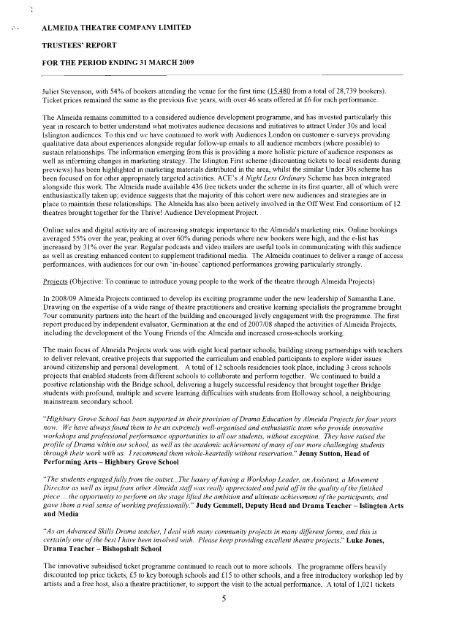 ALMEIDA THEATRE COMPANY LIMITED REPORT AND ...
