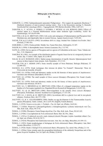 Bibliography of the Plecoptera SABARTH,  A. (1996 ...