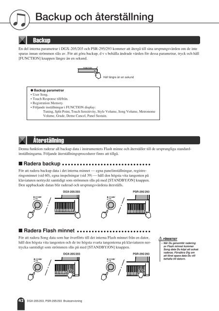 Yamaha DGX-205/203 - PSR-295/293 Svensk Bruksanvisning