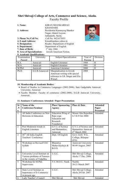 Faculty Profile K.S. K.pdf - Shri Shivaji College of Arts, Commerce ...