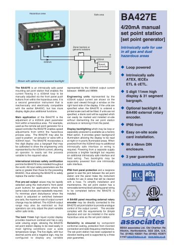 BA427E 4/20mA manual set point station [set ... - BEKA Associates