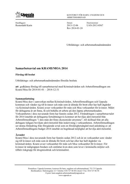 4.6 Samarbetsavtal om KRAMI/MOA 2014 - Uppsala kommun