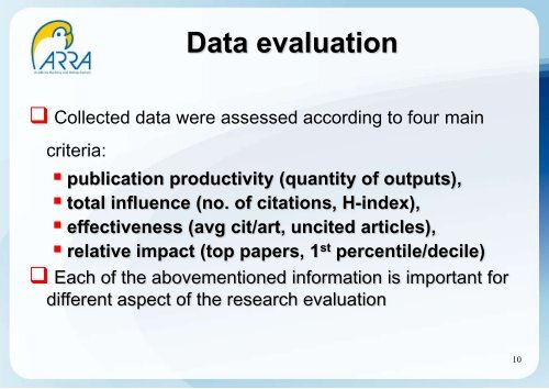 ARRA's experience in the identification of top research teams: