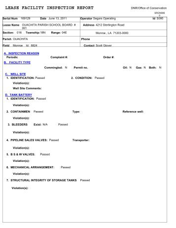 LEASE FACILITY INSPECTION REPORT