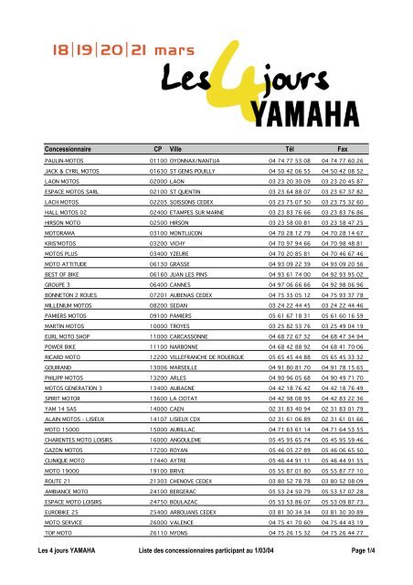 Concessionnaires participant - Yamaha