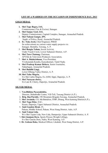 List of State Awardees 2013 - Arunachalipr.gov.in