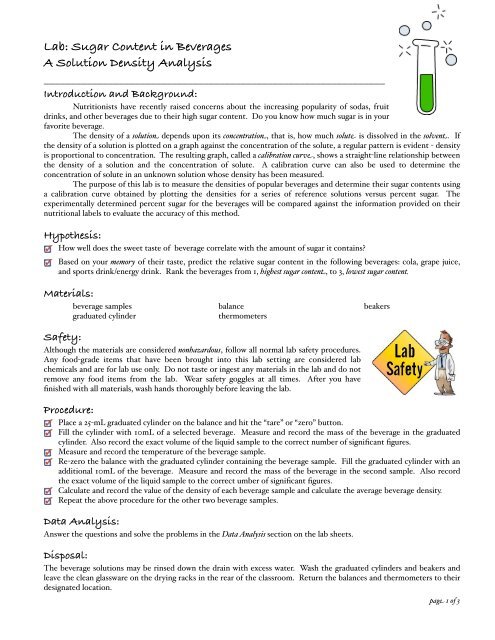 Lab: Sugar Content in Beverages - Honors Chemistry Coursework