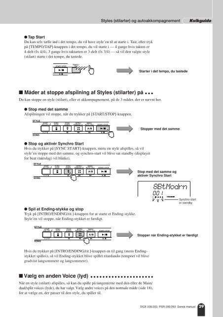 DGX-205/203, PSR-295/293 Dansk manual - Yamaha Downloads