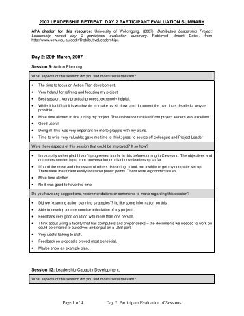 2007 Leadership Retreat Day 2 Participant Evaluation Summary