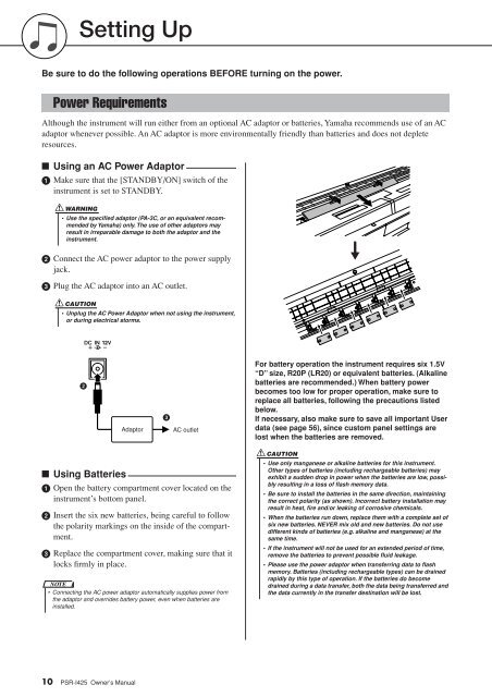 PSR-I425 Owner's Manual - Yamaha Downloads