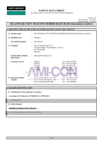 SAFETY DATA SHEET SILASTIC(R) S RTV SILICONE ... - AMI-CON