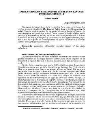 emile cioran, un philopsophe entre deux langues et deux cultures