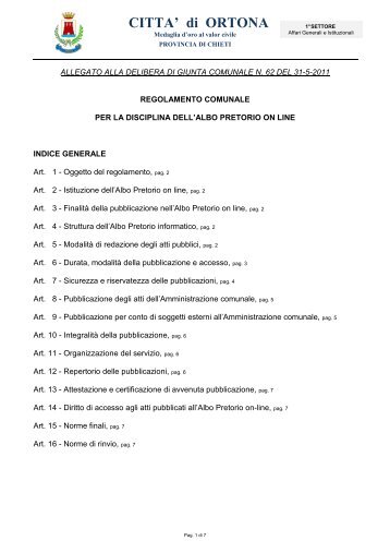 Regolamento Albo pretorio on line - Comune di Ortona