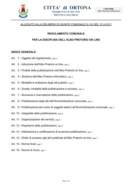 Regolamento Albo pretorio on line - Comune di Ortona
