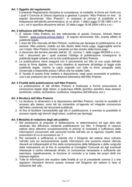 Regolamento Albo pretorio on line - Comune di Ortona