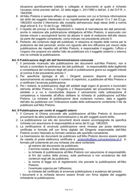 Regolamento Albo pretorio on line - Comune di Ortona