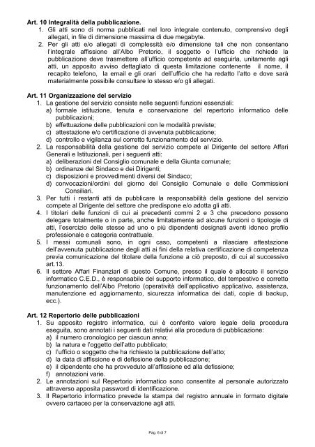 Regolamento Albo pretorio on line - Comune di Ortona