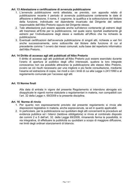 Regolamento Albo pretorio on line - Comune di Ortona