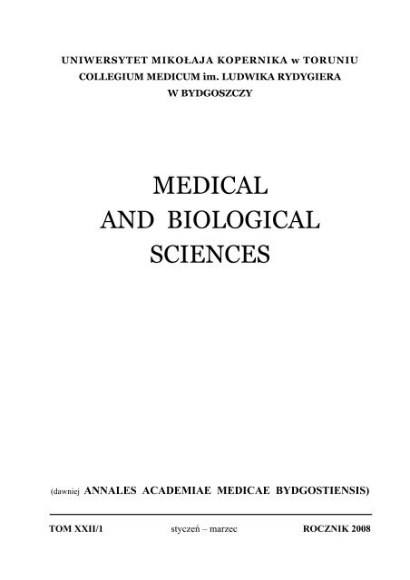 Medical and Biological Sciences XXII/1 - Collegium Medicum ...