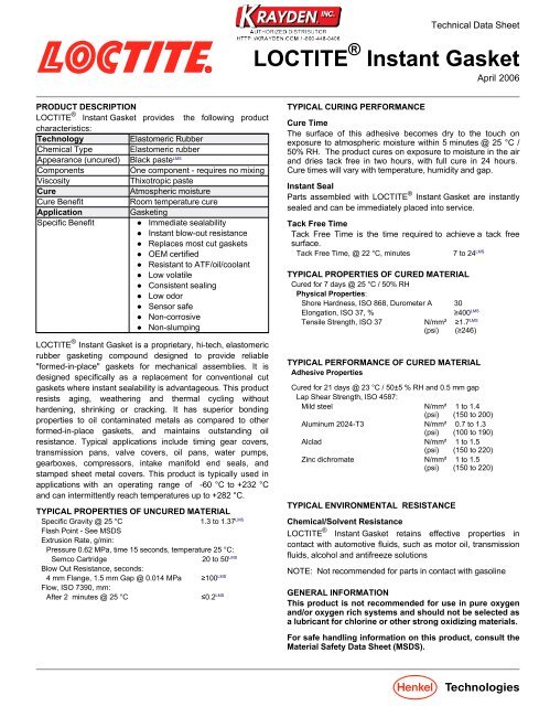 Loctite Instant gasket MSDS - Technokats