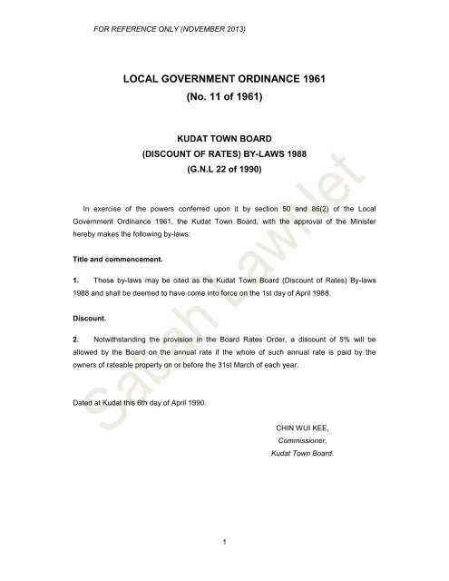 LOCAL GOVERNMENT ORDINANCE 1961 (No. 11 ... - Sabah Lawnet