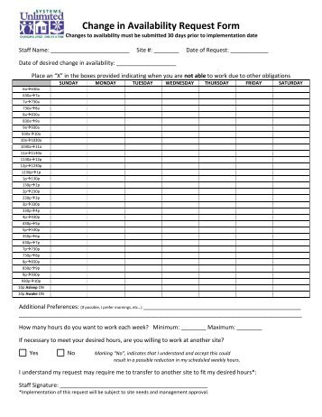 Change in Availability Request Form