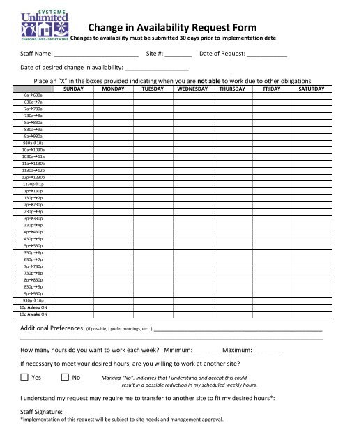 Change in Availability Request Form