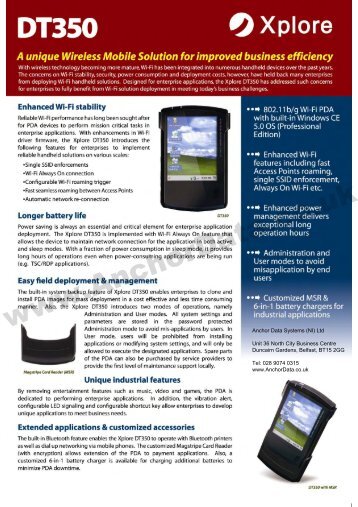 Xplore DT-350 Wireless PDA Device Brochure - Anchor Data Systems