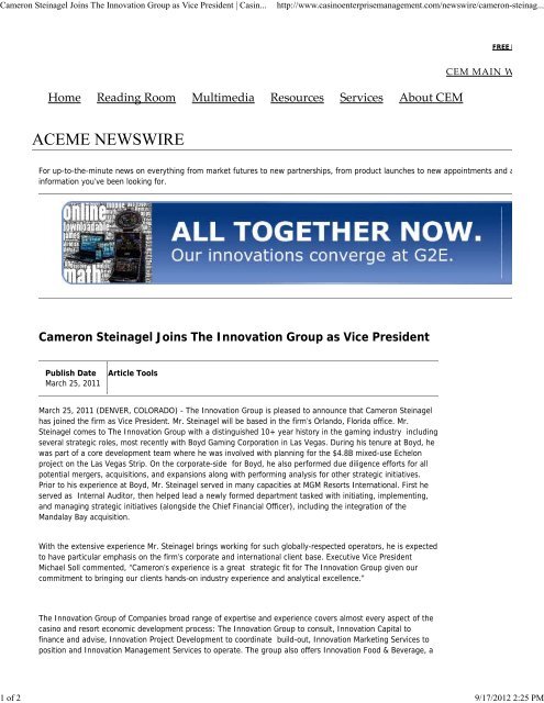 Cameron Steinagel Joins The Innovation Group as Vice President ...