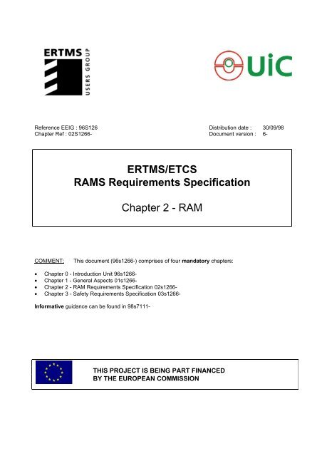 ERTMS/ETCS RAMS Requirements Specification Chapter 2 - RAM