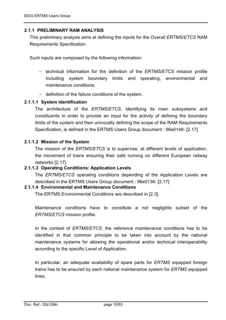 ERTMS/ETCS RAMS Requirements Specification Chapter 2 - RAM